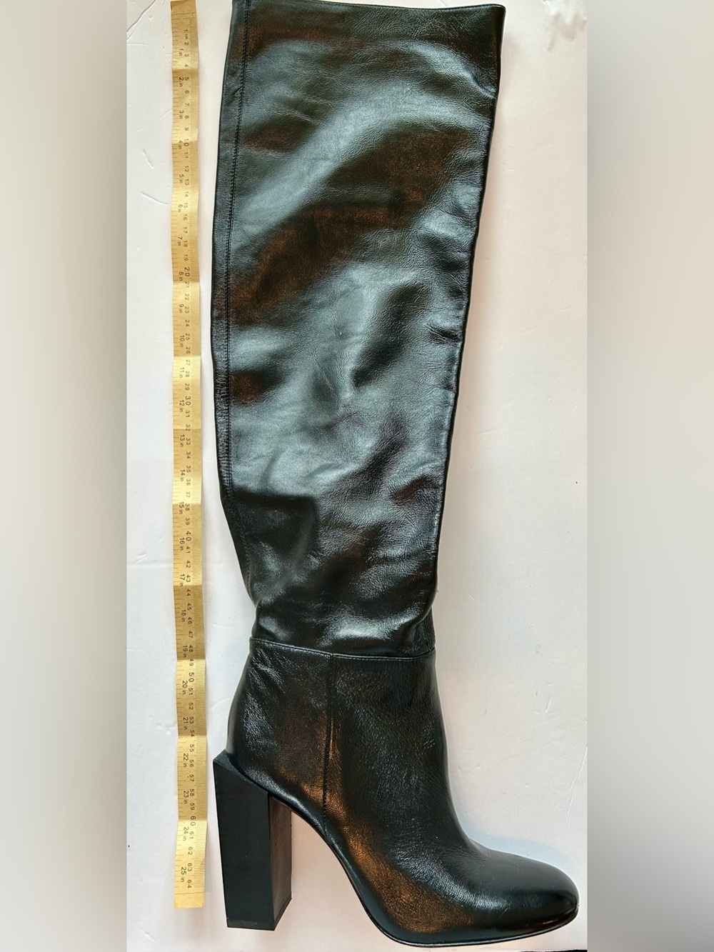 BCBG Black Leather Over-the-Knee Block Heel Boots - Picture 7 of 10